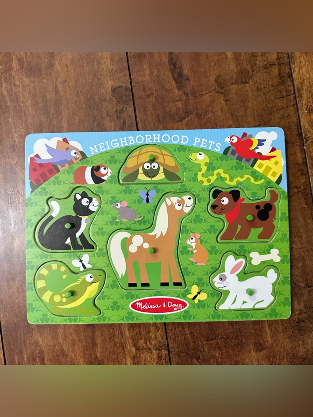 Melissa & Doug Green Background Neighborhood Pets Wooden Peg Puzzle